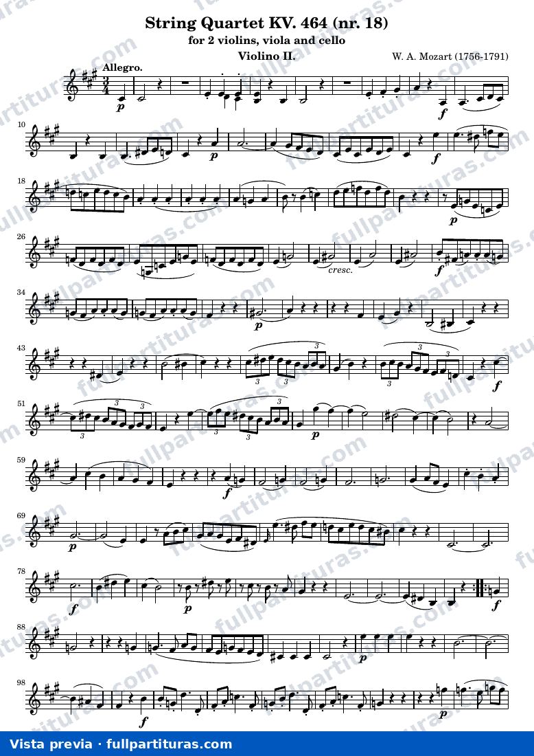 String Quartet KV. 464 (nr. 18) — K464 violin2 — aperçu