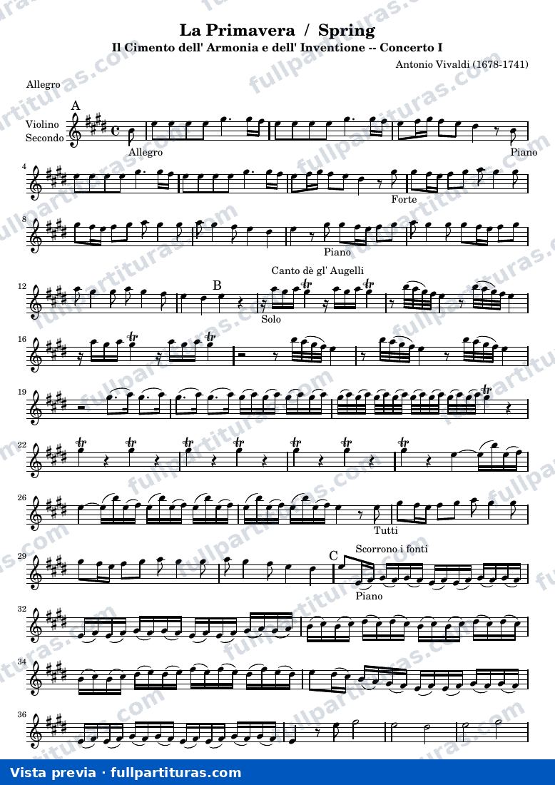 La Primavera / Spring — Spring violin2 — preview