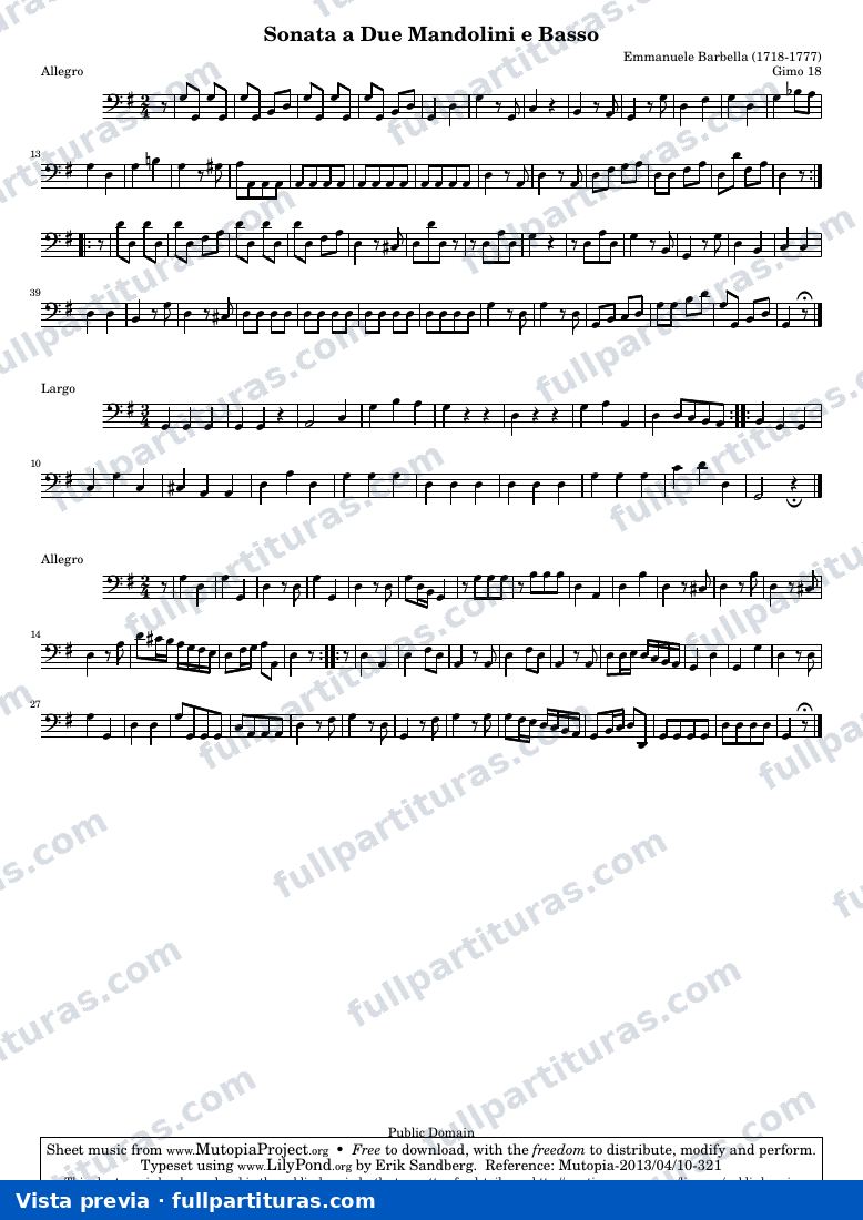 Sonata a Due Mandolini e Basso (Gimo 18) — Basso — Vorschau