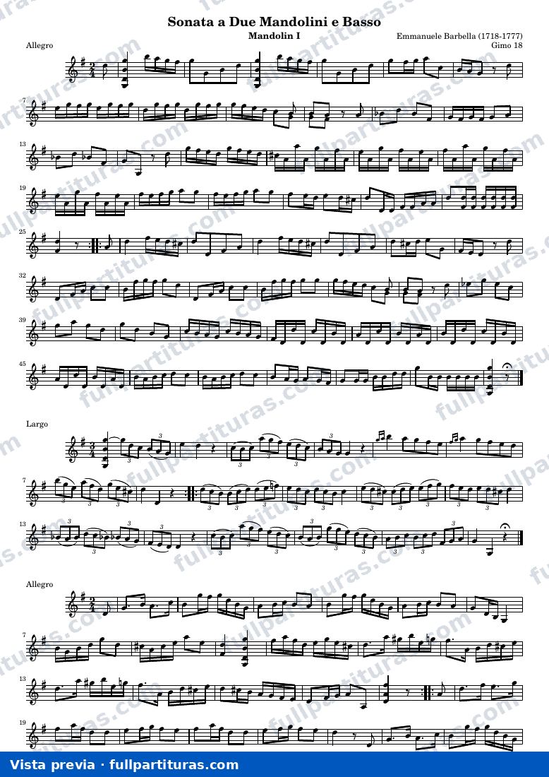 Sonata a Due Mandolini e Basso (Gimo 18) — Mand1 — Vorschau