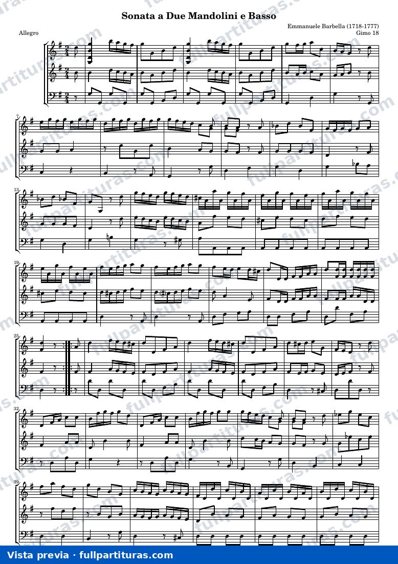 Sonata a Due Mandolini e Basso (Gimo 18) — Score — Vorschau