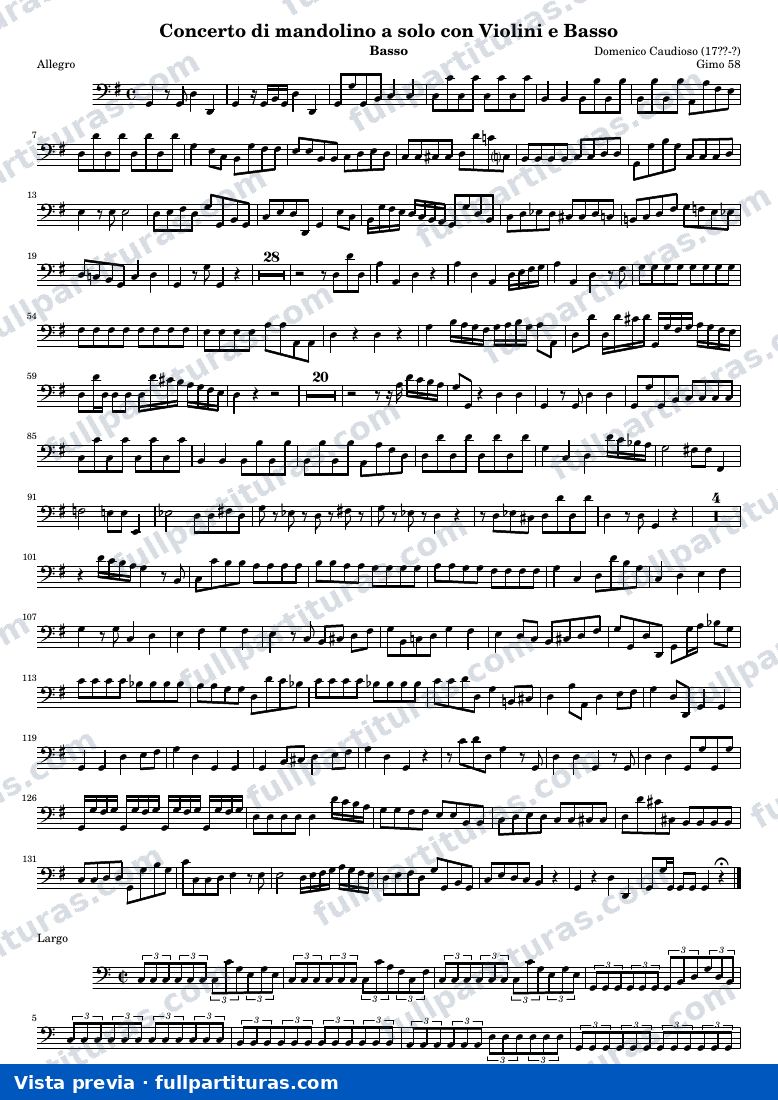Concerto di mandolino a solo con Violini e Basso (Gimo 58) — Basso — vista previa