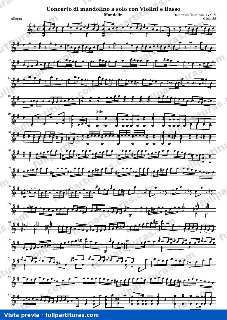 Concerto di mandolino a solo con Violini e Basso (Gimo 58) — Mand — vista previa