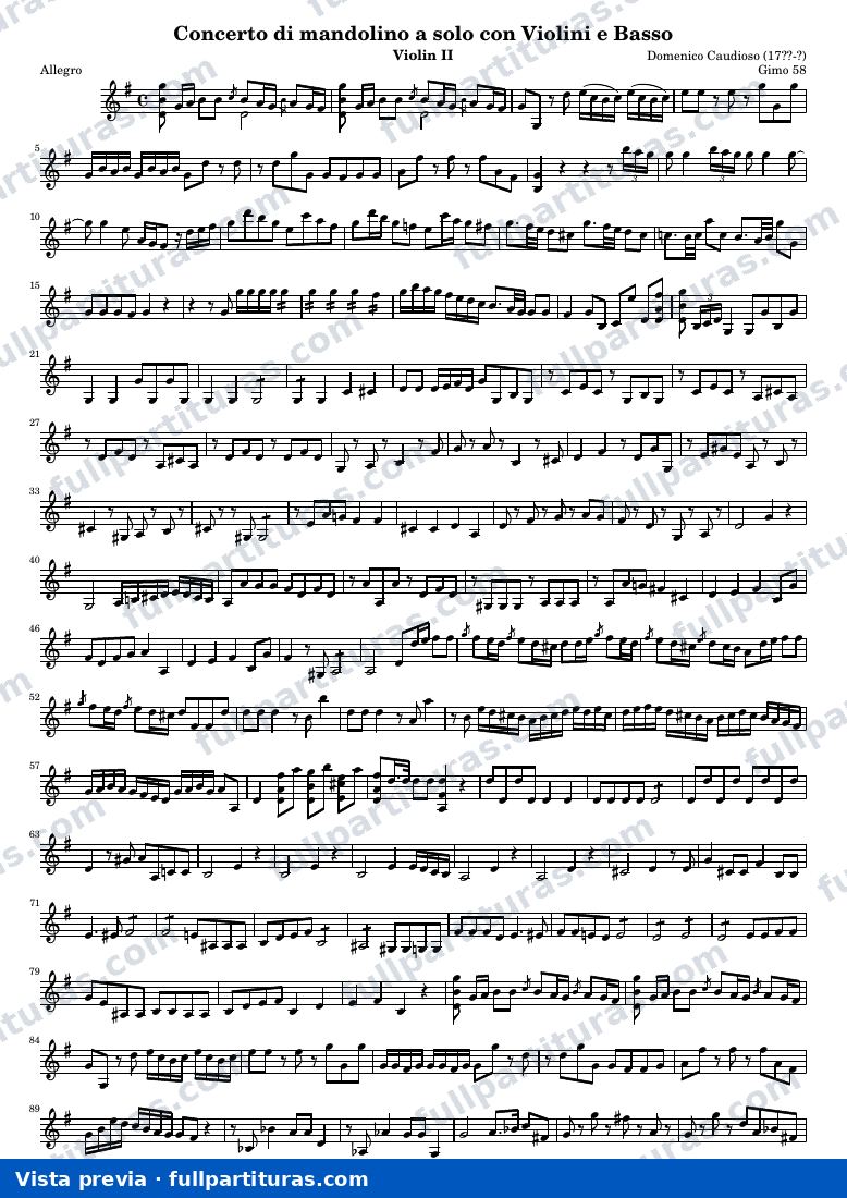Concerto di mandolino a solo con Violini e Basso (Gimo 58) — Vln2 — vista previa