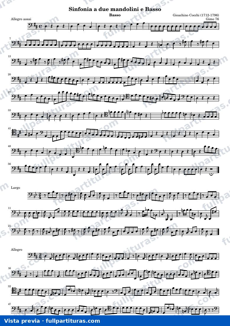 Sinfonia a due mandolini e Basso (Gimo 76) — Basso — Vorschau