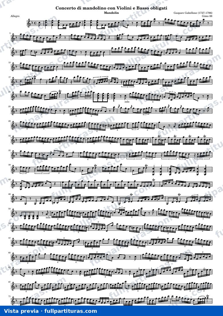 Concerto di mandolino con Violini e Basso obligati (Gimo 88) — Mand — vista previa