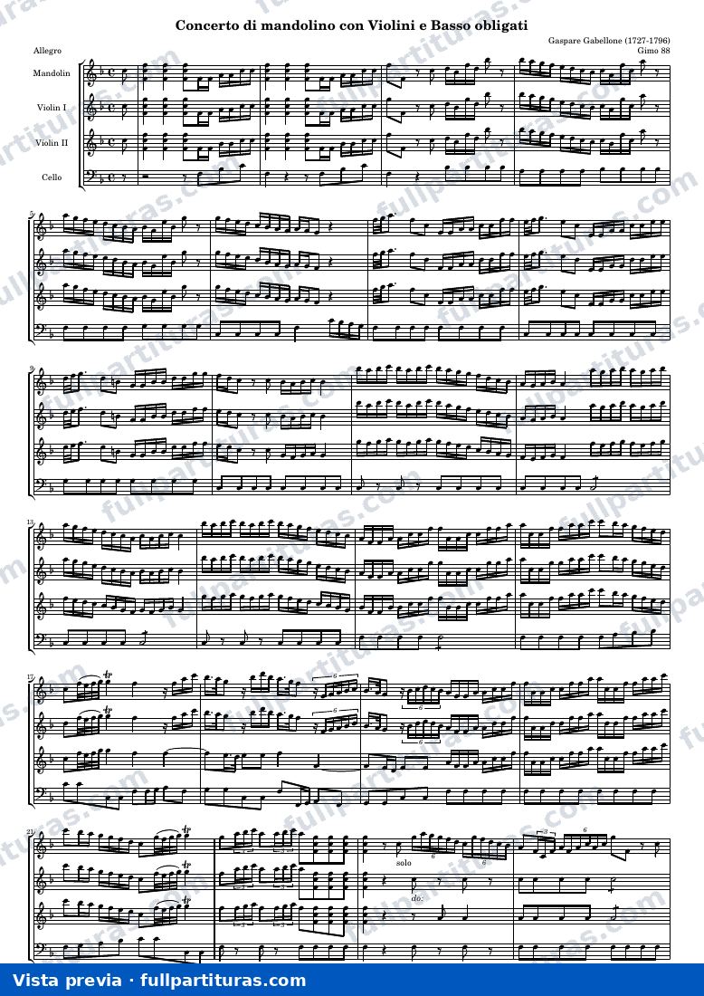 Concerto di mandolino con Violini e Basso obligati (Gimo 88) — Score — vista previa