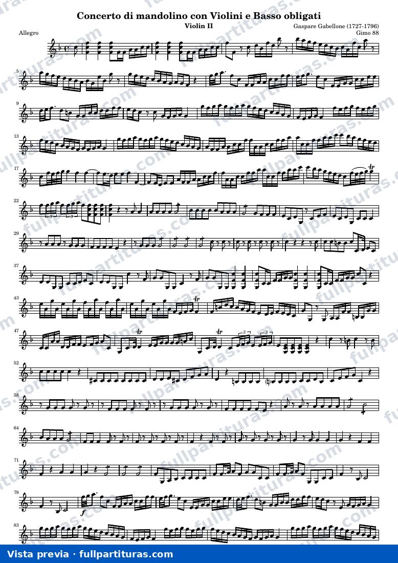 Concerto di mandolino con Violini e Basso obligati (Gimo 88) — Vln2 — vista previa
