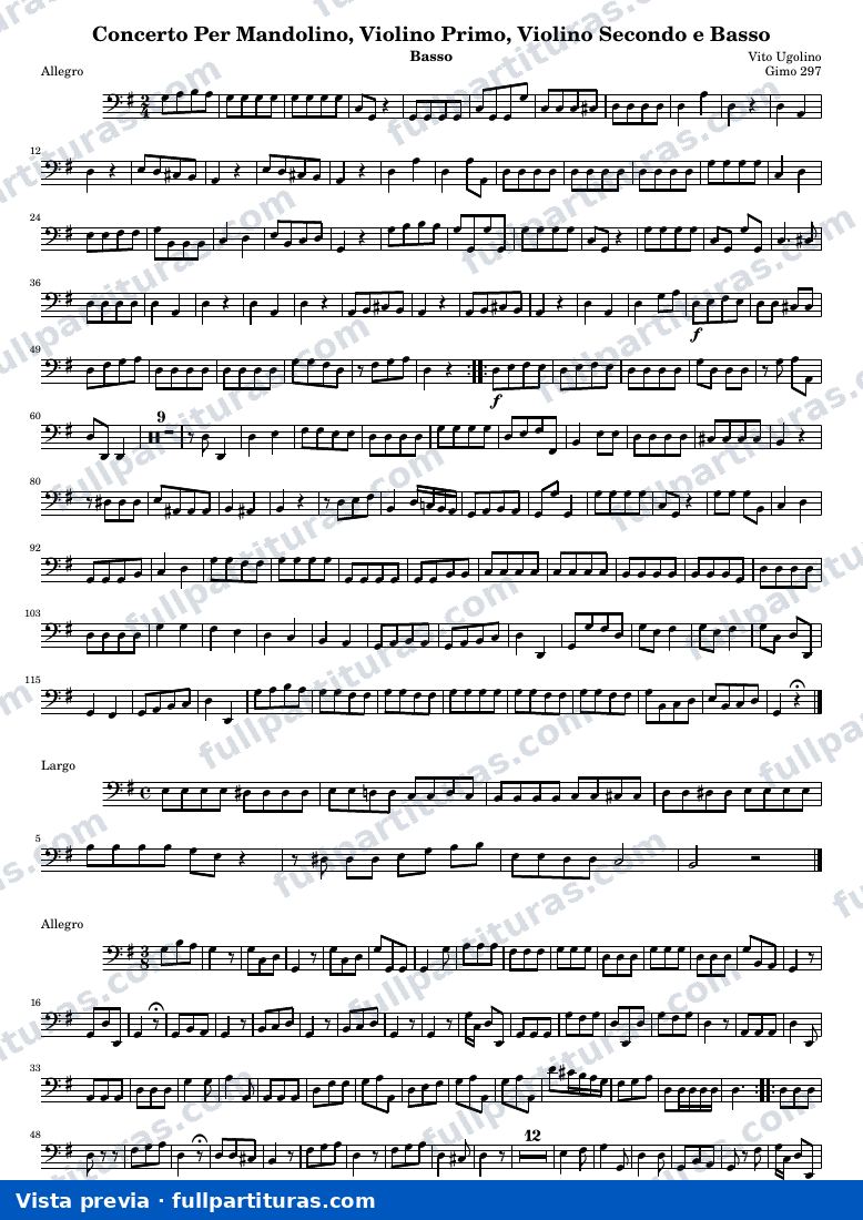 Concerto Per Mandolino, Violino Primo, Violino Secondo e Basso (Gimo 297) — Basso — предварительный просмотр