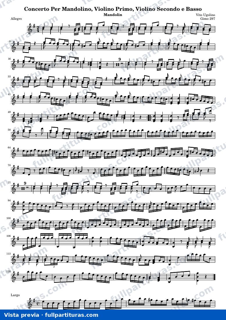 Concerto Per Mandolino, Violino Primo, Violino Secondo e Basso (Gimo 297) — Mand — предварительный просмотр