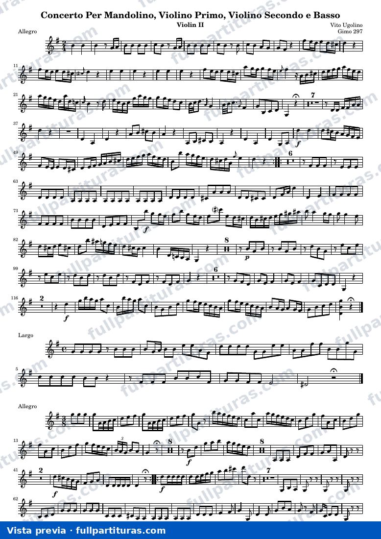 Concerto Per Mandolino, Violino Primo, Violino Secondo e Basso (Gimo 297) — Vln2 — предварительный просмотр