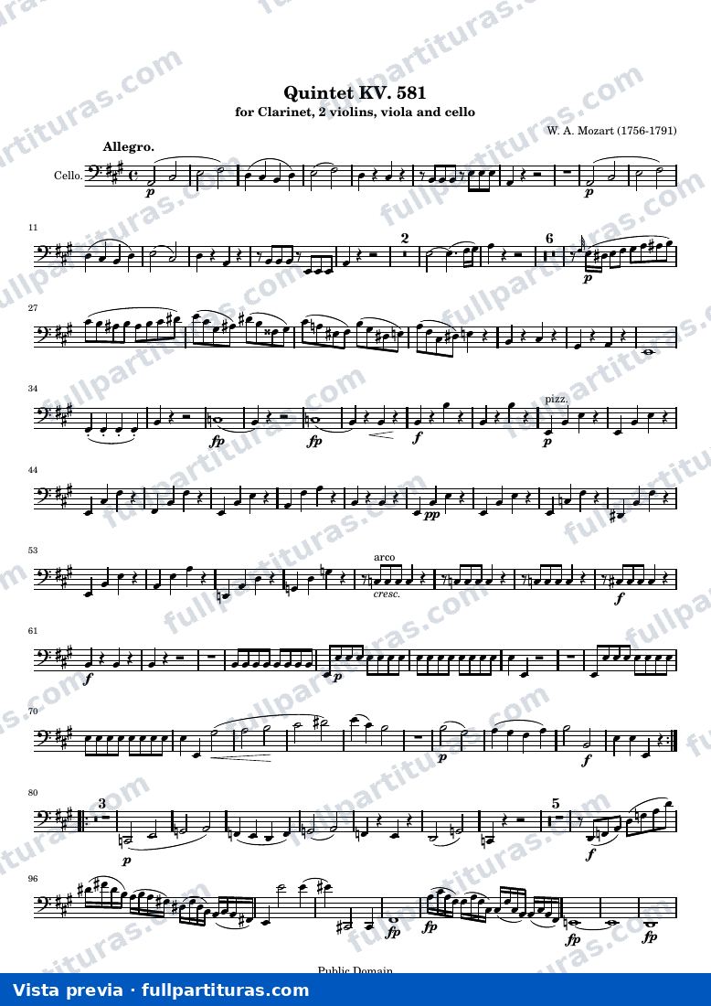 Clarinet Quintet KV. 581 — K581 cello — anteprima