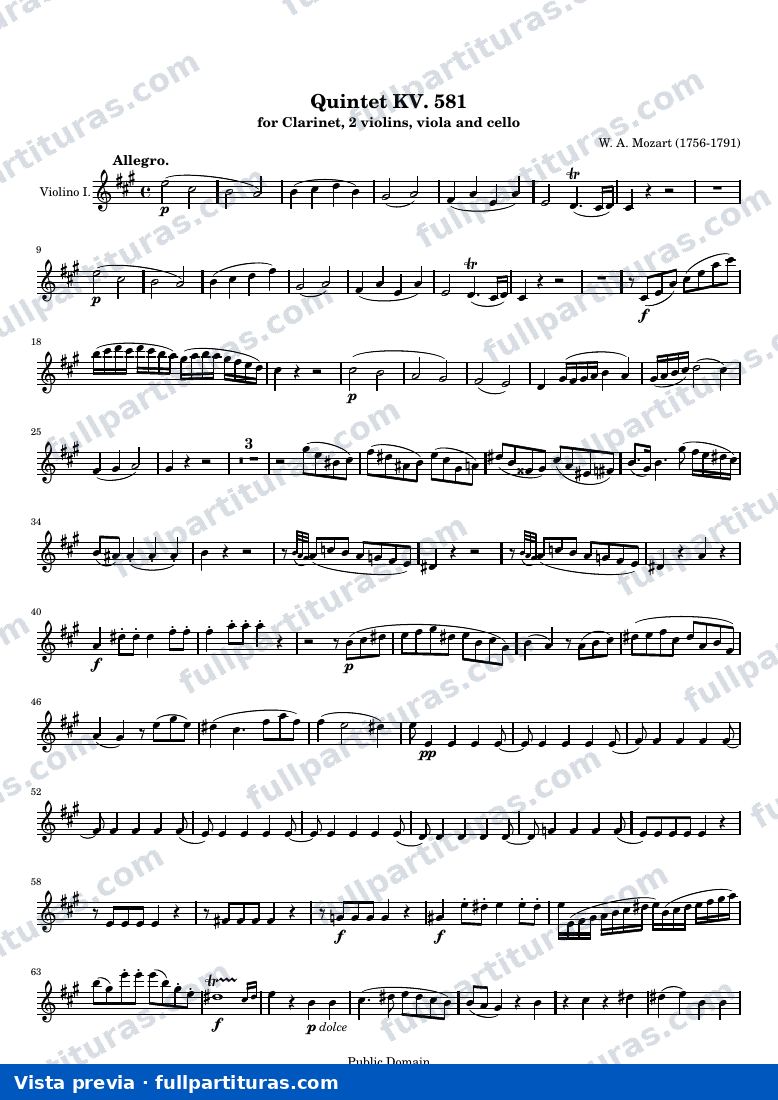 Clarinet Quintet KV. 581 — K581 violin1 — anteprima