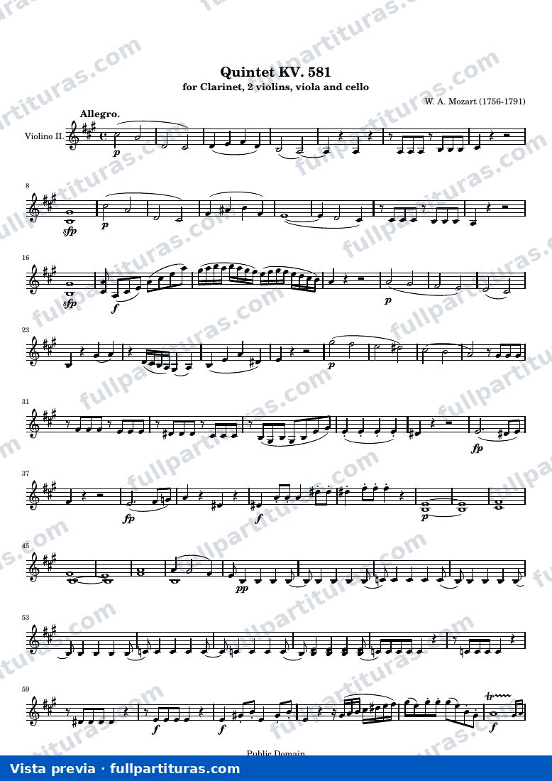Clarinet Quintet KV. 581 — K581 violin2 — anteprima
