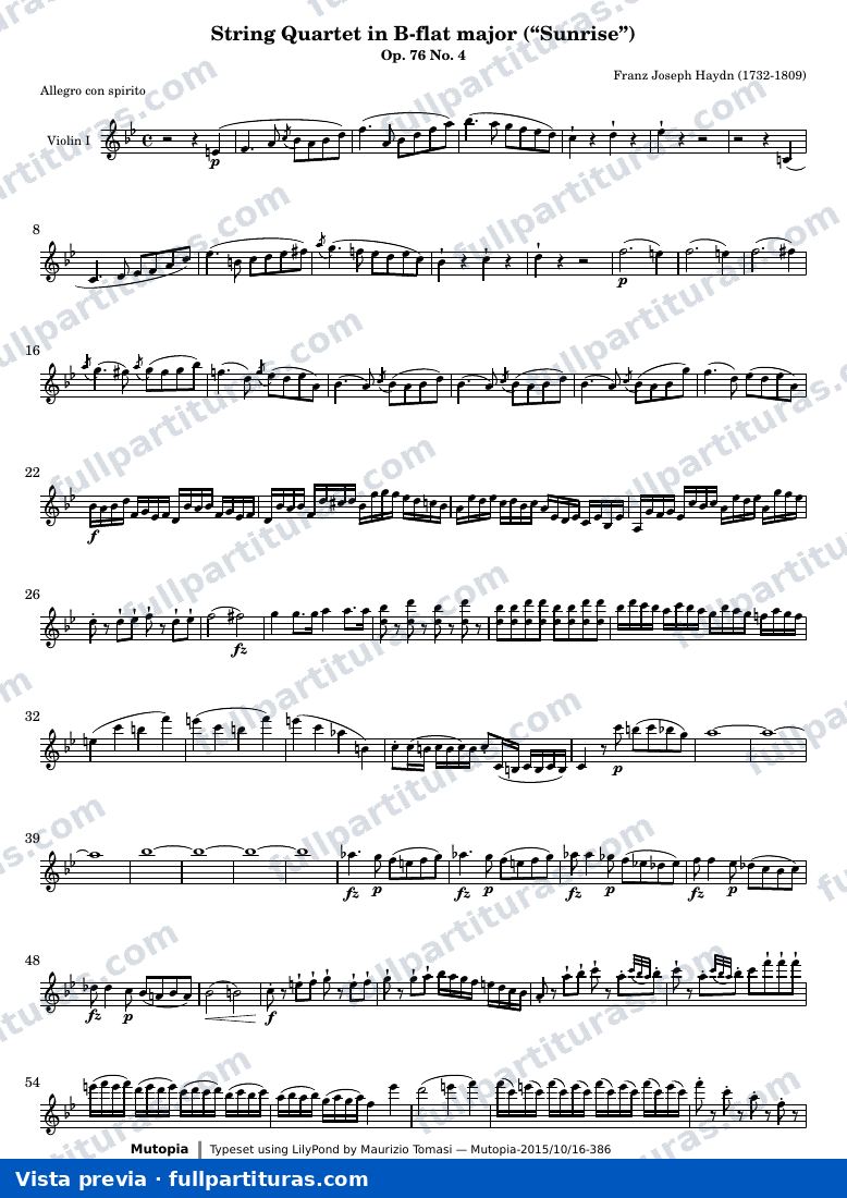 String Quartet in B-flat major — Violin1 — aperçu