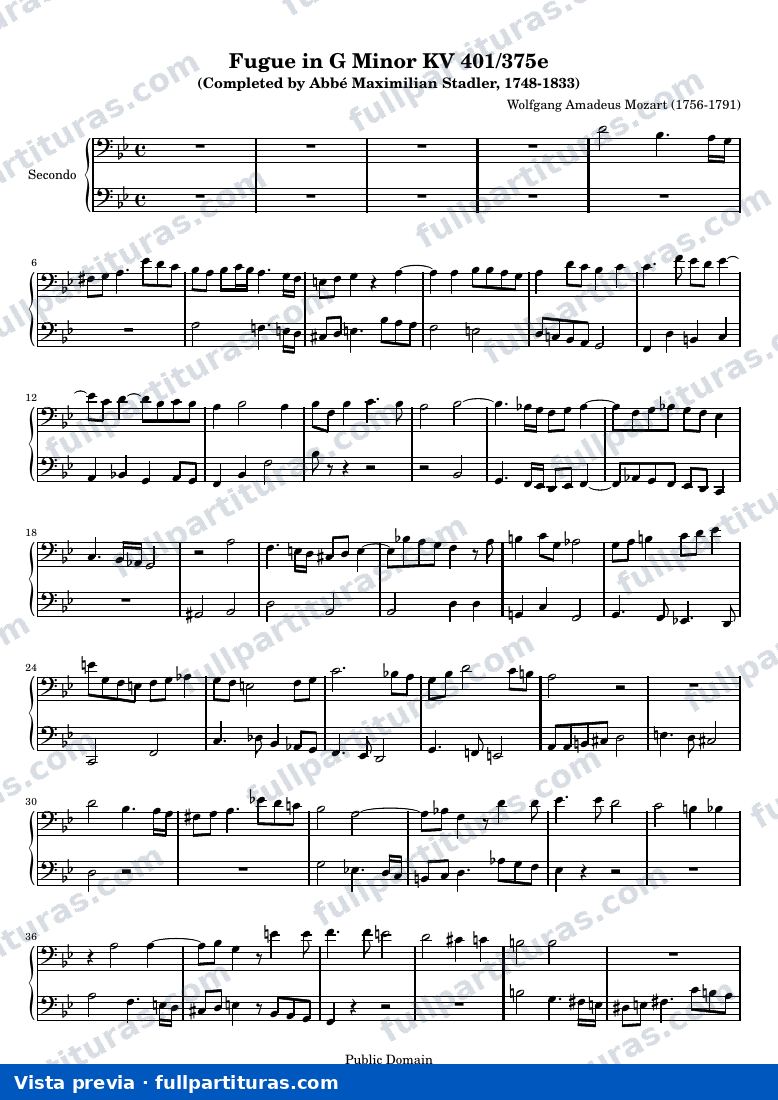 Fugue in G Minor KV 401/375e — K401 four hands2 — vista previa
