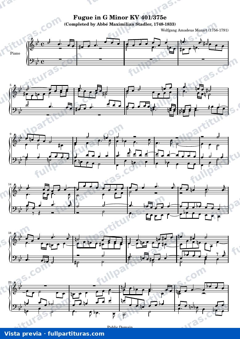 Fugue in G Minor KV 401/375e — K401 two hands — vista previa