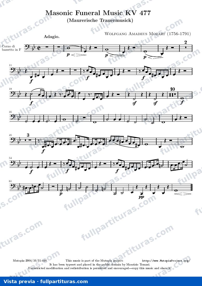 Masonic Funeral Music KV 477 — K477 basset horn — vista previa