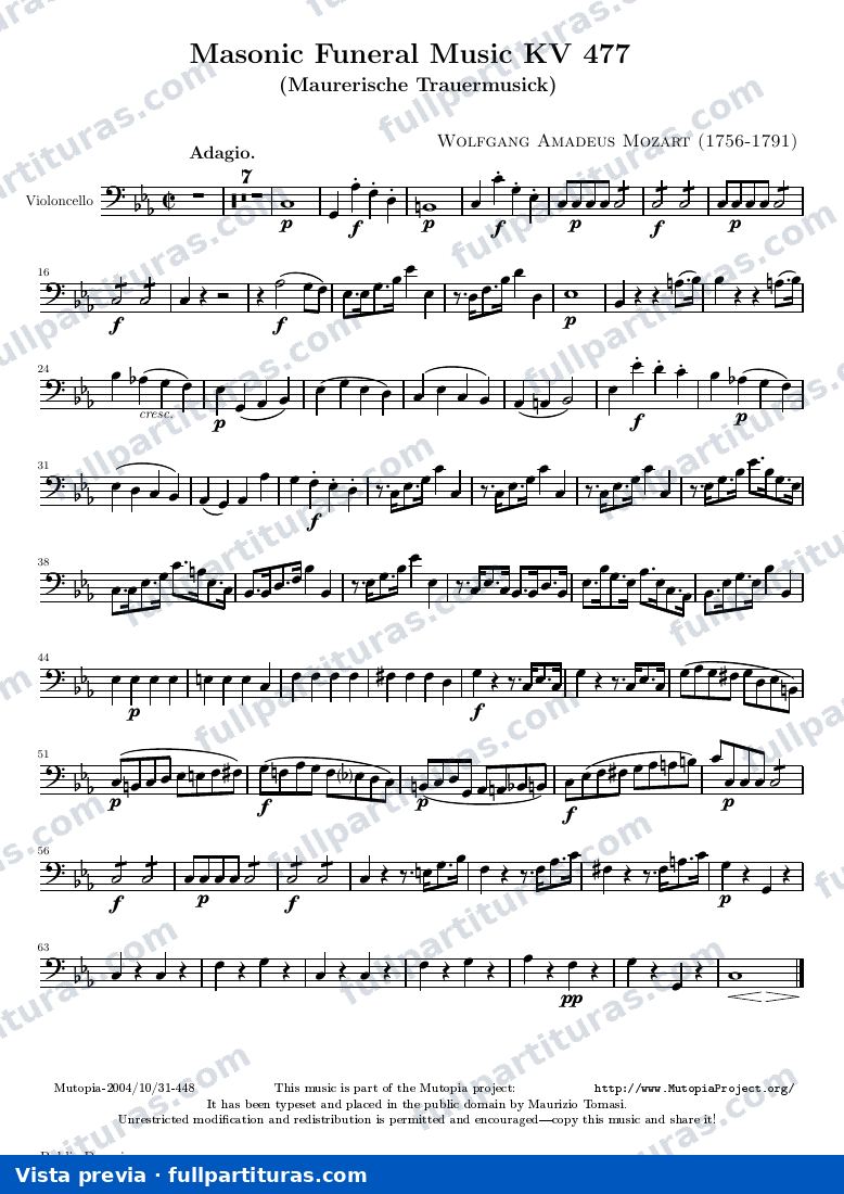 Masonic Funeral Music KV 477 — K477 cello — vista previa