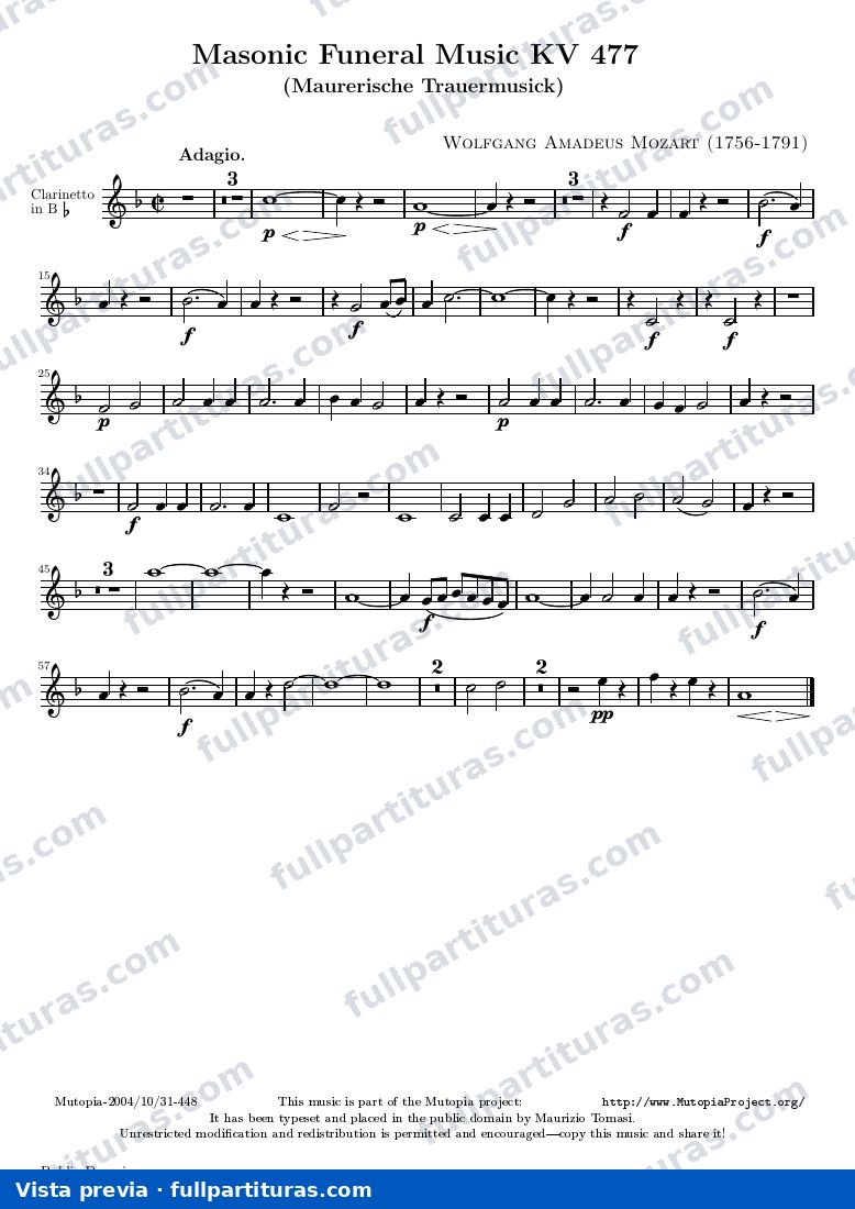 Masonic Funeral Music KV 477 — K477 clarinet — vista previa