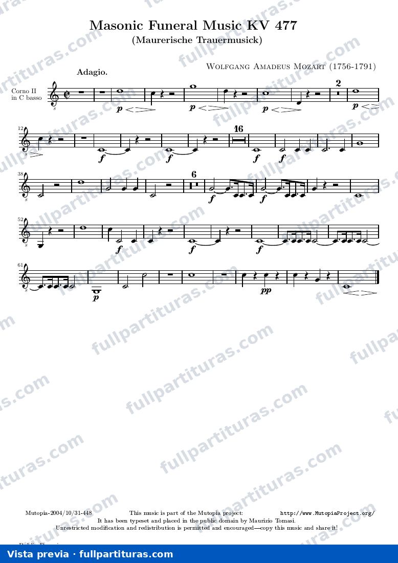 Masonic Funeral Music KV 477 — K477 horn2 — vista previa