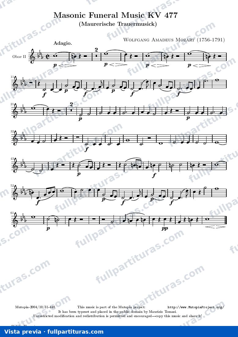 Masonic Funeral Music KV 477 — K477 oboe2 — vista previa