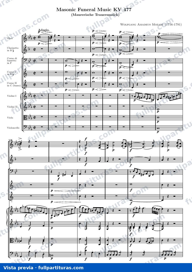 Masonic Funeral Music KV 477 — K477 score — vista previa