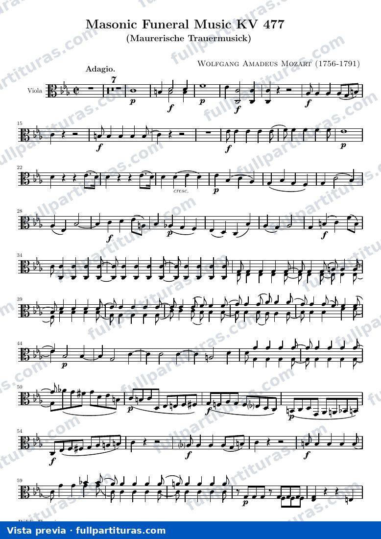 Masonic Funeral Music KV 477 — K477 viola — vista previa