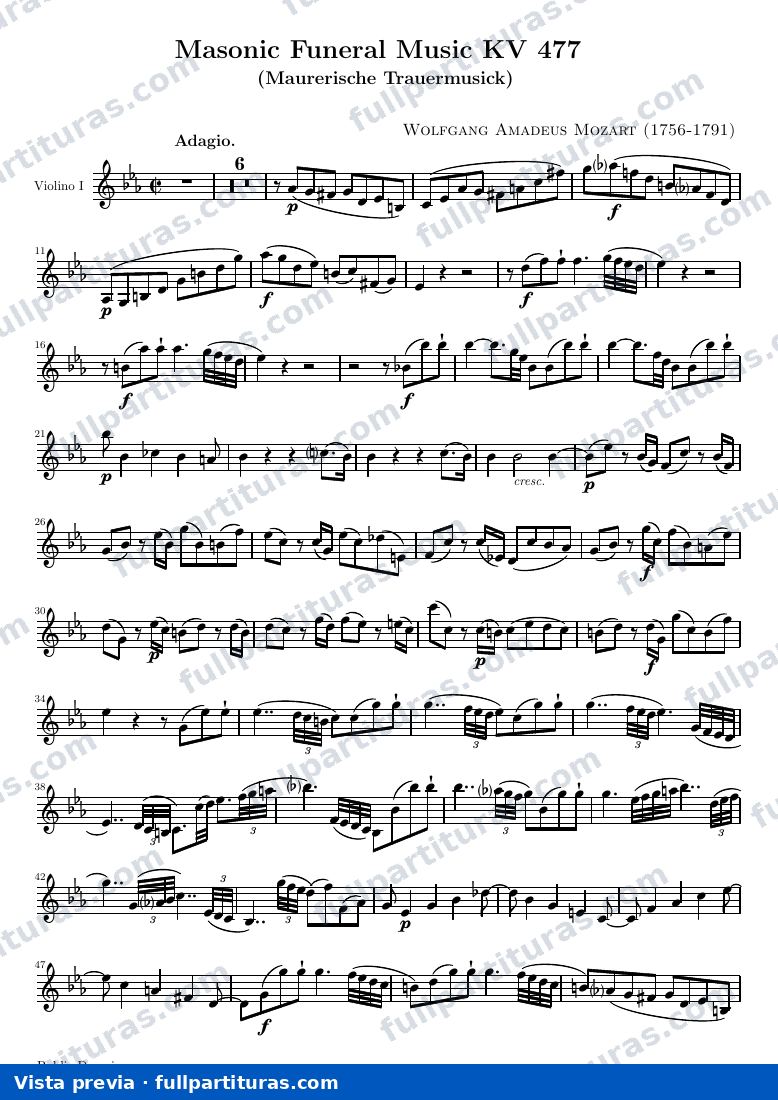 Masonic Funeral Music KV 477 — K477 violin1 — vista previa