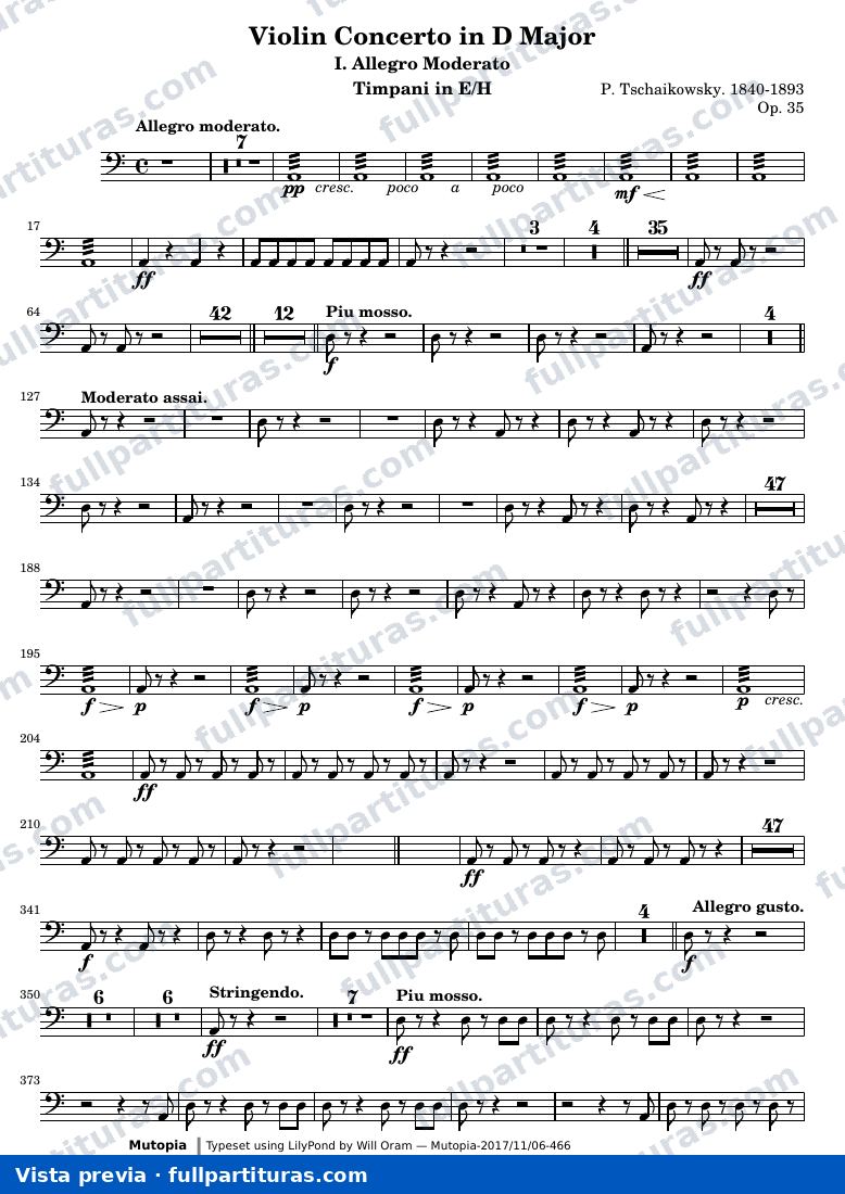 Violin Concerto in D Major (All three movements) — Timpani — vista previa
