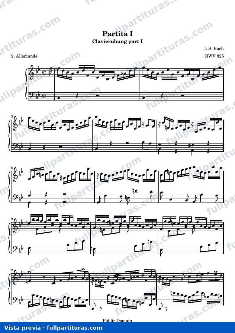 Six Partitas (Clavierubung part I): No. 1 — 12title hub — aperçu