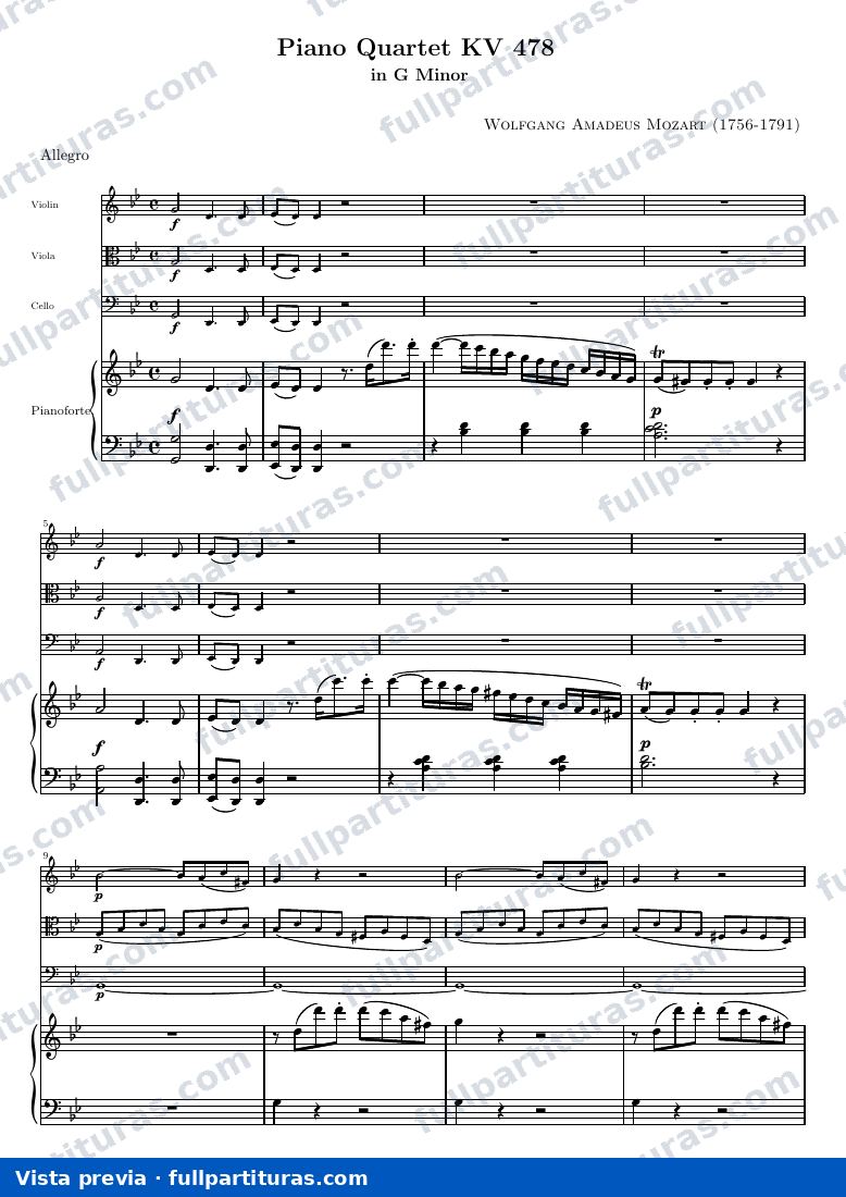 Piano Quartet KV 478 — K478 score — vista previa
