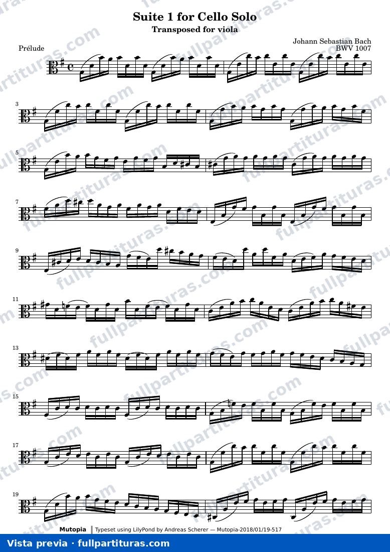 Suite 1 for Cello Solo — Bwv1007 viola — aperçu
