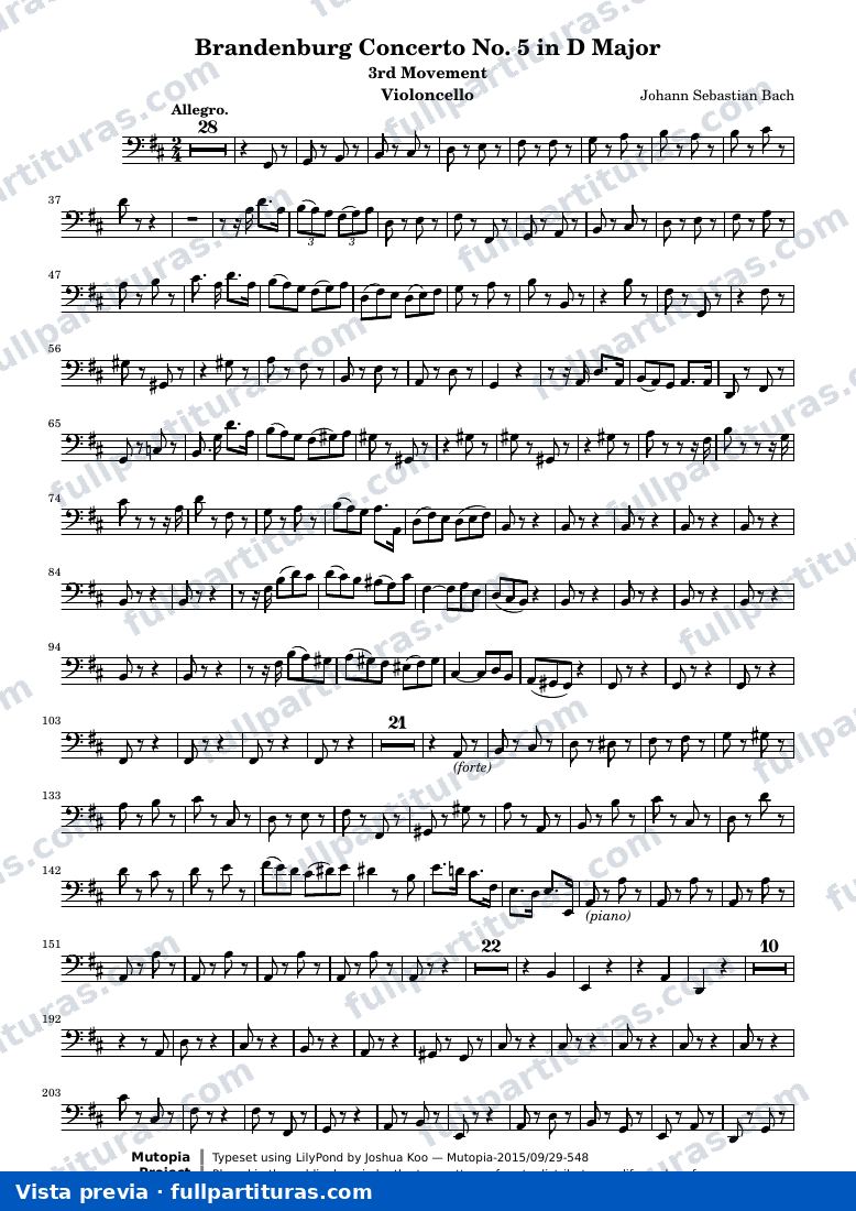 Brandenburg Concerto No. 5 (3rd Movement: Allegro) — Cello score — Vorschau