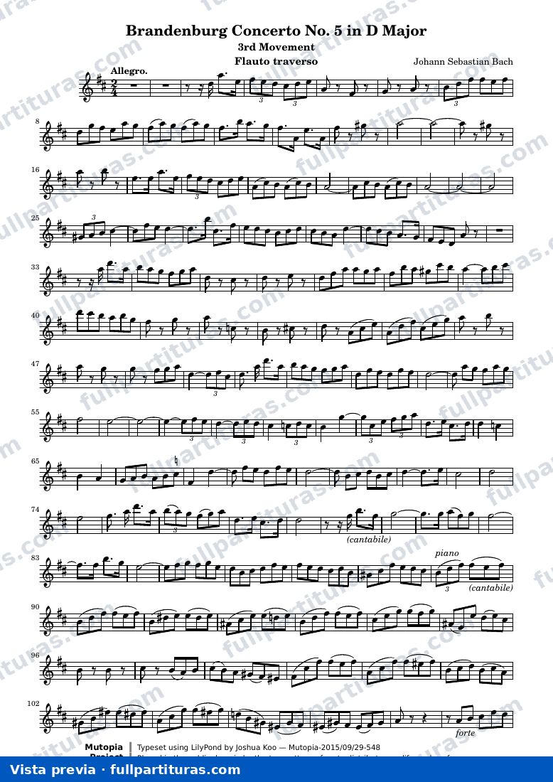 Brandenburg Concerto No. 5 (3rd Movement: Allegro) — Flute score — visualização