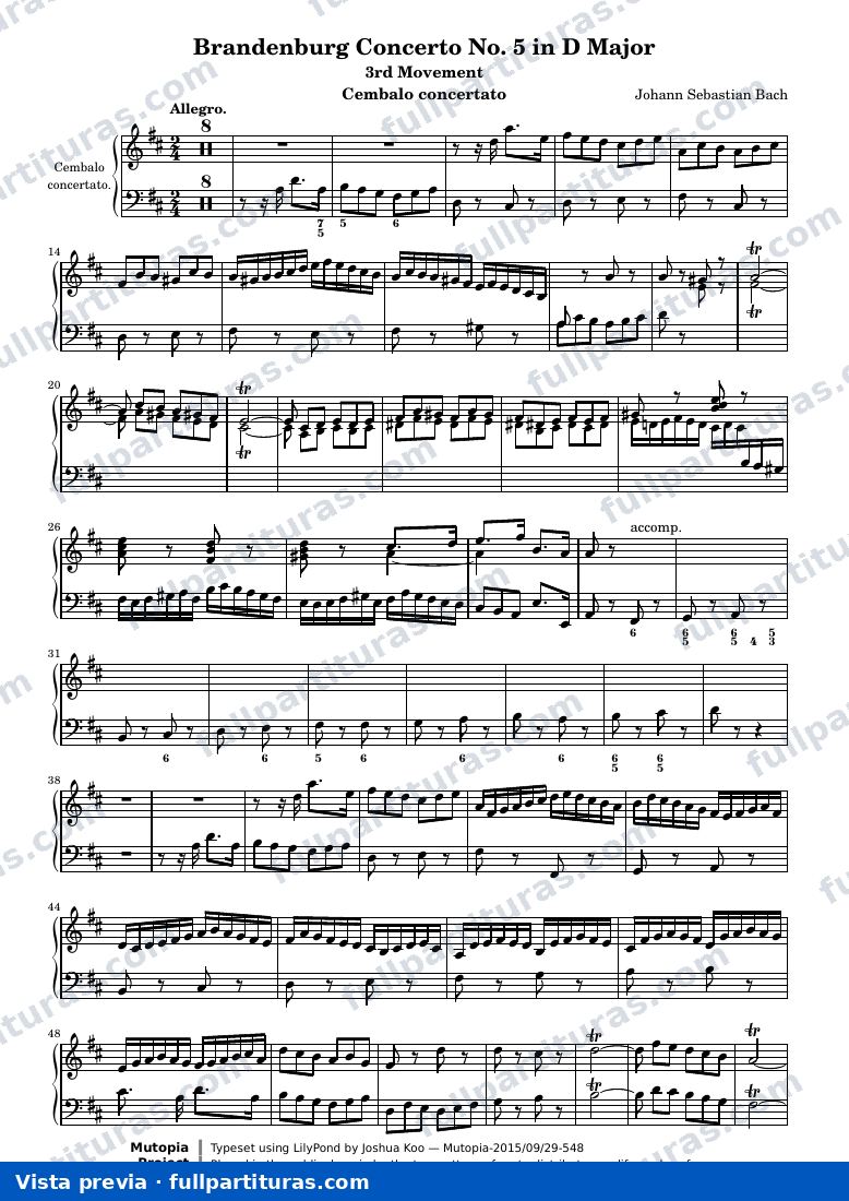 Brandenburg Concerto No. 5 (3rd Movement: Allegro) — Harpsichord score — anteprima