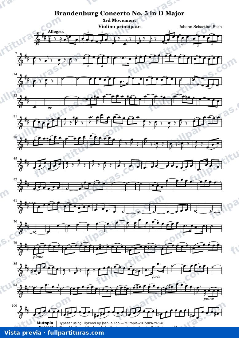 Brandenburg Concerto No. 5 (3rd Movement: Allegro) — ViolinP score — vista previa