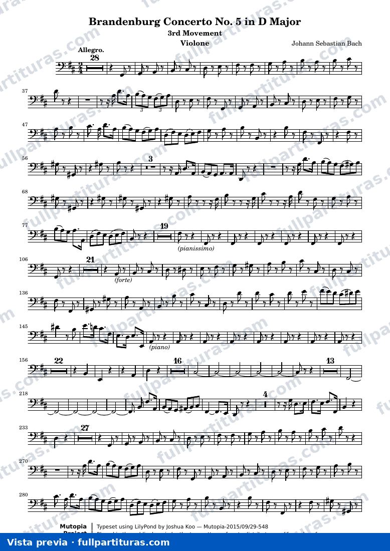 Brandenburg Concerto No. 5 (3rd Movement: Allegro) — Violone score — aperçu