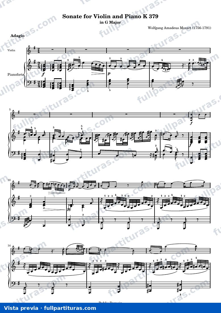 Sonate for Violin and Piano K 379 — K379 score — vista previa