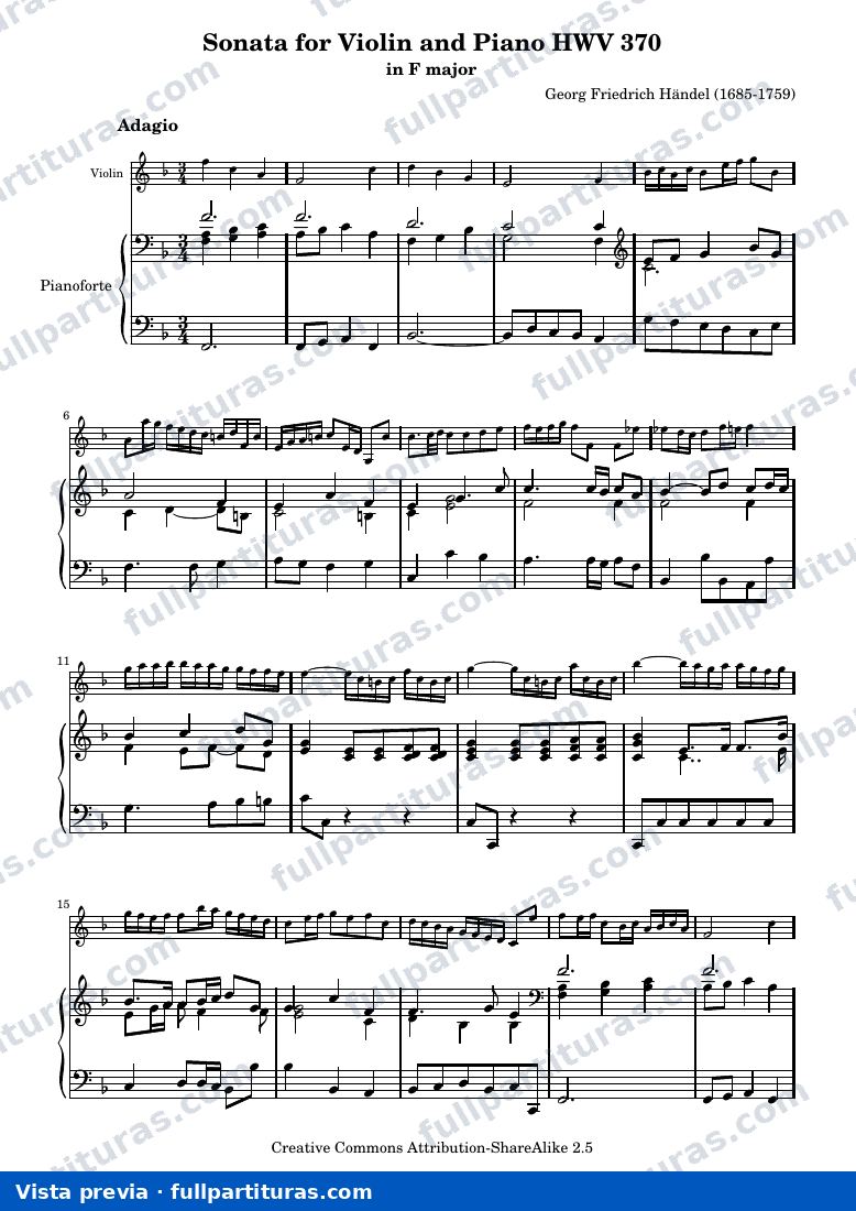 Sonata for Violin and Piano HWV 370 — HWV370 score — Vorschau