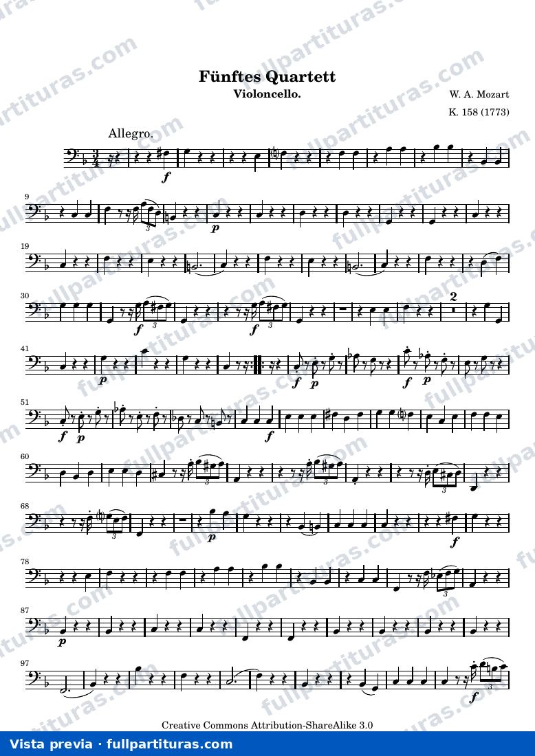Funftes Quartett — Celloscore — vista previa