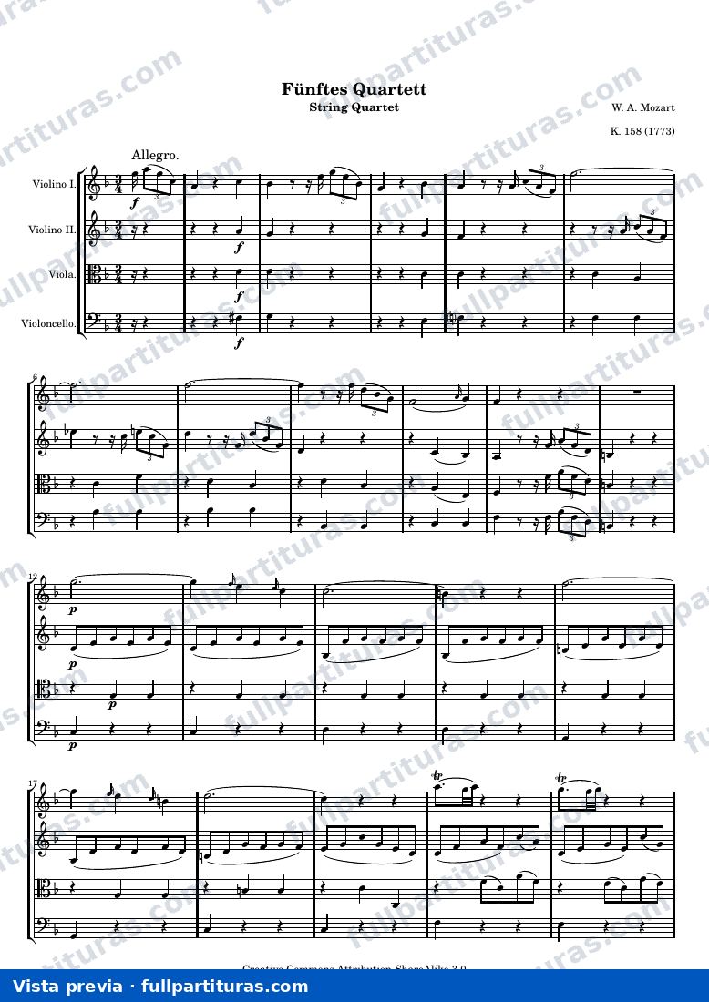 Funftes Quartett — K158 — vista previa