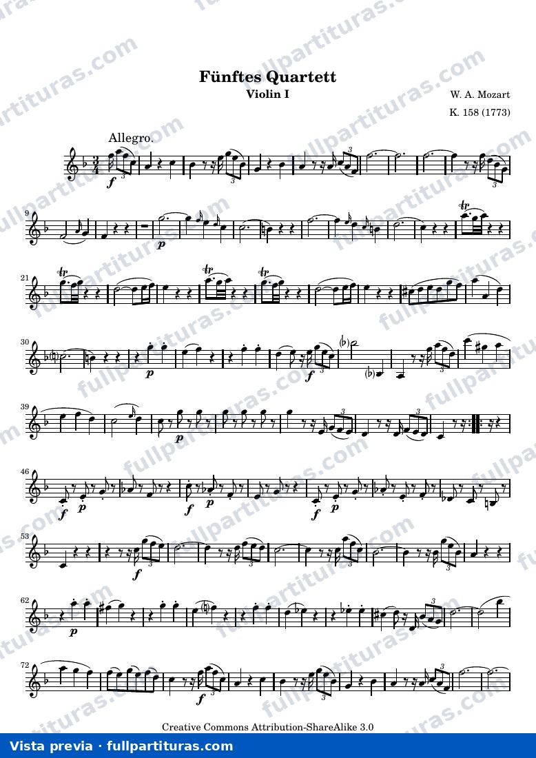 Funftes Quartett — Violin1score — vista previa