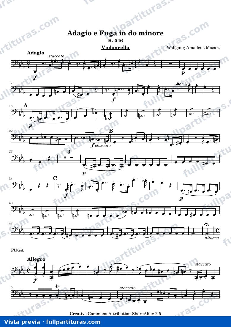 Adagio and Fugue in C minor — Cello parts — vista previa