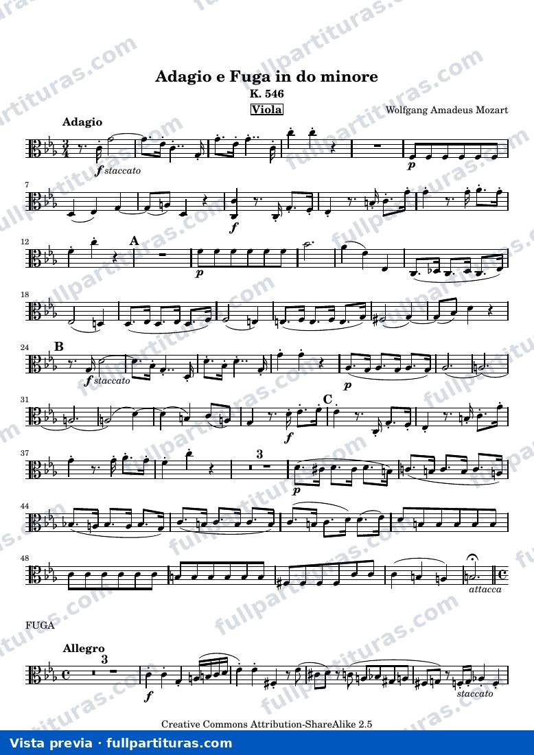 Adagio and Fugue in C minor — Viola parts — vista previa