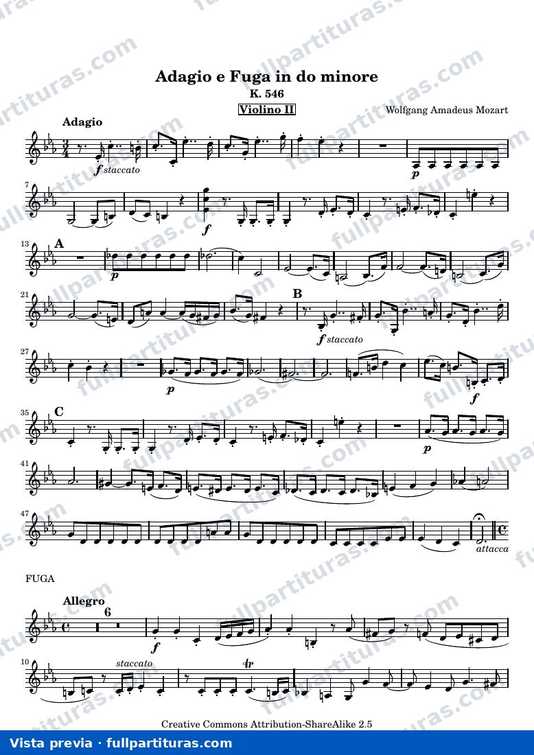 Adagio and Fugue in C minor — ViolinoII parts — vista previa