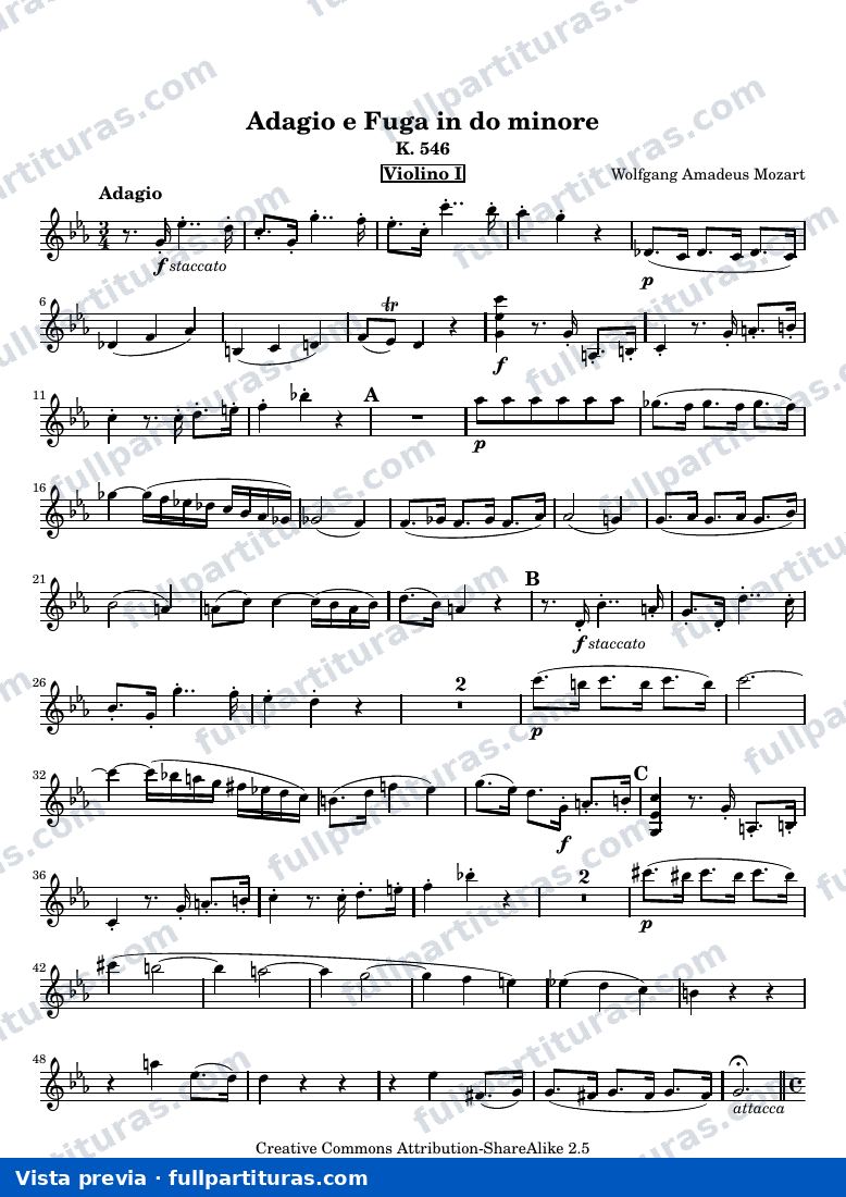 Adagio and Fugue in C minor — ViolinoI parts — vista previa