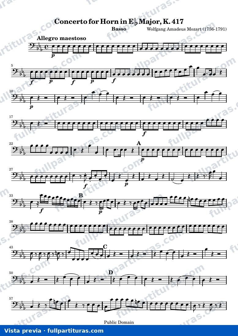 Mozart Horn Concerto No. 2 — Bass — vista previa