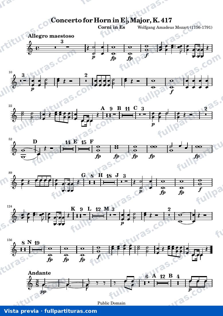 Mozart Horn Concerto No. 2 — Horns — vista previa