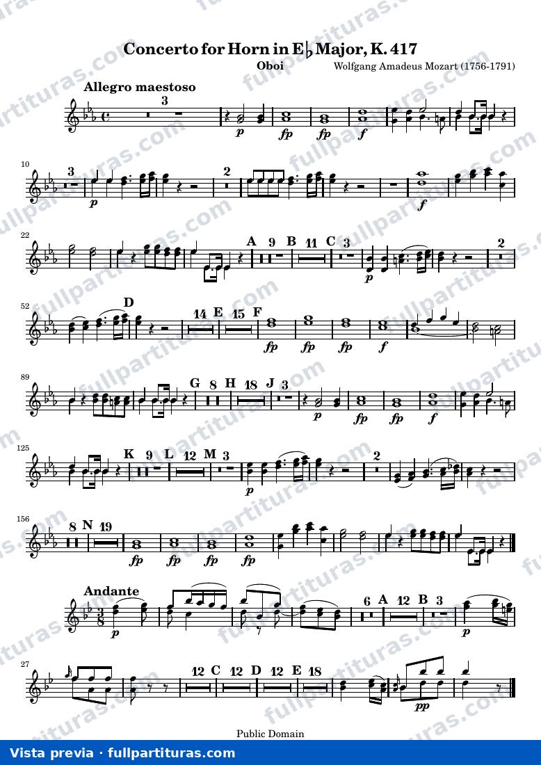 Mozart Horn Concerto No. 2 — Oboes — vista previa